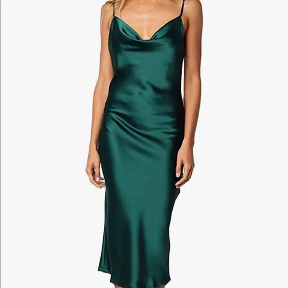 Dresses | Midi Satin Slip Dress Green | Poshmark